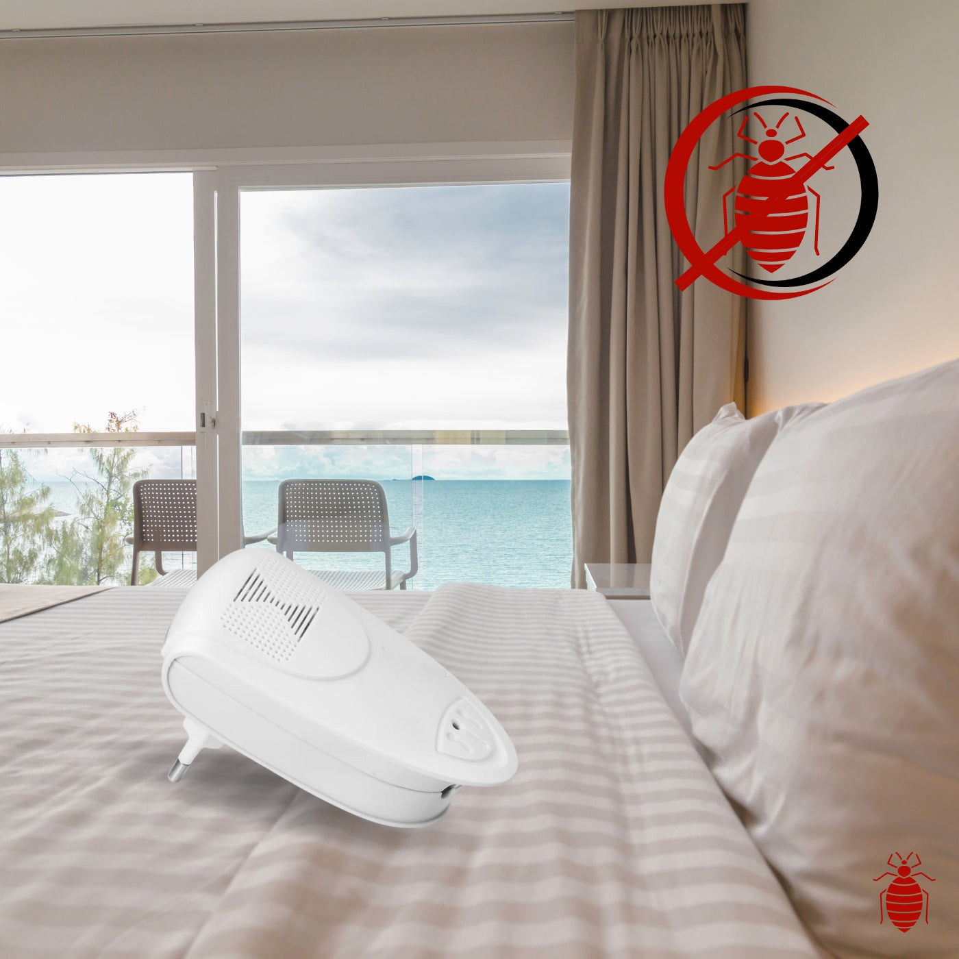 ultrasonic bedbug repeller on a bed